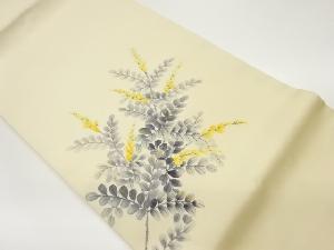 作家物　塩瀬手描き金彩萩に花模様開き名古屋帯（額縁仕立て）